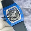 Relógio de pulso RM Relógio suíço Richardmillie Relógio de pulso Rm030 Edição limitada francesa 100 peças de material cerâmico azul transparente automático mecânico