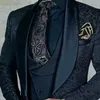 Men's Suits Blazers Navy Blue Men Suits Floral Jacquard Slim Fit With Shawl Lapel Tuxedo for Groomsmen Male Fashion Costume 3 Piece Custom Wedding