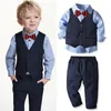 Set di abbigliamento 2024 Autunno Inverno Abbigliamento per bambini Ragazzi Camicia a maniche lunghe da uomo Pantaloni e gilet Completo da 3 pezzi Abiti per bambini