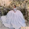 Robes de mariée de robe de bal Luxueux cristaux Fl Robes de mariée de robe de bal 2024 Bling Plus Taille Robes de mariée Appliques Manches longues Gar Otw4O