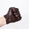 Mens Unlined Luxury Leather Gloves Wrist Button One Whole Piece of Goat Leather Winter Warm Driving Touch Screen Fit Gloves240125