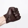 Gants en cuir de luxe sans doublure pour hommes Bouton de poignet Un morceau entier de cuir de chèvre Hiver Chaud Conduite Écran tactile Gants ajustés240125