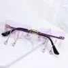 선글라스 술집 눈물 눈물 여성을위한 불꽃 rimless 웨이브 안경 트렌드 좁은 태양 안경 거리 스트리트웨어 재미