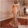 Prom Dresses Fllace Aso Ebi Plus Size High Neck Long Sleeves Illusion Mermaid Evening For Black Women Birthday Party Gowns Second Re Dhkl4