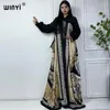 Abiti casual WINYI Cappotto lungo per le donne Africa Scollo in pizzo Street Wear Stampa Musulmana Lady Caftano Ramadan Kimono Kuwait Moda Abaya