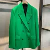 2023 vert mode Blazer veste femmes printemps double boutonnage Chic Vintage bureau costume manteau dames coréen décontracté survêtement 240123