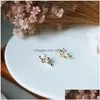 Stud Earrings 925 Sterling Sier Pearl Bowknot For Women Girl Cute Smooth Vintage Design Jewelry Birthday Gift Drop Delivery Dhkip