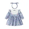 Mädchen Kleider Baby Mädchen Herbst Floral Gedruckt Langarm Kleid Kinder Nette Spitze Nähte Boutique Baumwolle Mit Stirnband Y683