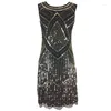 Casual Dresses Women 1920s Great Gatsby Flapper Dress Vintage O-Neck Sleeveless Scalloped Hem Party Embellished Beaded Sequin