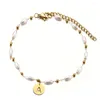 Bracelets de charme MisenBaBa Design en acier inoxydable ovale fausse perle lettre initiales Alphabet nom Bracelet bijoux pour femmes cadeaux