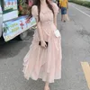 Sukienki imprezowe damskie sukienki letnia szyfonowa wróżka solidka midi 2024 Koreańska biała elegancka elegancka wysoka talia Slim Long Spirt Y2K