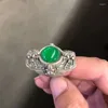 Hanger Kettingen Yang Groene Jade Ring Tibetaans Zilver Ingelegd