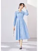 Casual Dresses Vimly Cotton Women's Blue Button Up Shirt 2024 Autumn Fashion A-Line Lapel Long Sleeve Elegant Midi Dress M2917