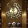 Large 3D Gold Diamond Peacock Wall Clock Metal Watch for Home Living Room Decoration DIY Clocks Crafts Ornaments Gift 53x53cm1244s