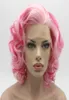 Iwona cabelo ondulado curto 24 rosa mix peruca meia mão amarrada resistente ao calor peruca dianteira do laço sintético 1732244