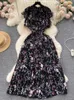 Robes décontractées en mousseline de mousseline de mousseline femme d'été élégant imprimé plissé 2024 de style coréen plage sans manches longues