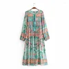 Casual Dresses Boho Queens Women Tassel Red Floral Print Beach Long Bohemian Maxi Dress Ladies Rayon Cotton Pleated Vestidos