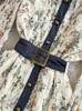 Robes décontractées élégant robe imprimé floral femme vintage collor collier ceinture fée plissée printemps à manches longues