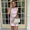 Casual Dresses Nadafair Women Mini Dress Summer Slim Elegant Party Office Lady Sleeveless O Neck Satin Backless Bow Streetwear 2024