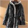 Femmes en cuir Faux 2024 Vestes d'hiver Femmes Manteaux à capuche Manteau Femme Long Véritable peau de mouton Slim Fit Mode Puffer Jacket Drop de Ot1It