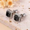 Studörhängen M-Jaja All Moissanite for Women Men Black Square D Color Diamond S925 Sterling Silver 18K Plated Earring Wholesale