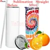 US Stock SubliMation Tumblers 20 oz rostfritt stål raka tomma muggar Vit tumlare med lock och halm 50pcs kartong 20oz T0601x32181