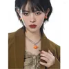 Pendant Necklaces Eetit Statement Double Layered Orange Resin Persimmon Necklace Chic Zinc Alloy Collar Chain Trendy Jewelry Femme Gift