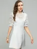 Party Dresses MoaaYina Fashion Runway Dress Summer Women White Flounces Collar Net Yarn Sequins Appliques Beading Lantern Sleeve