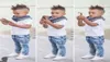 Boys Boys Shirtjeansscarf 3pcs مجموعة ملابس التتبع مجموعات الملابس