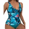 ARXIPA Vintage-Bikinis, zweiteiliger Badeanzug für Damen, Tankinis, Badeanzug mit mittlerer Taille, gepolstert, Push-Up, Strandmode, Blumendruck, 2-teilig, separater V-Ausschnitt