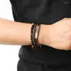 Bedelarmbanden Klassieke roestvrijstalen heren lederen armband Handgemaakte meerlaagse stenen kraal voor mode-sieraden Cadeau Groothandel