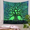 Arazzi Verde fluorescente Albero Arazzo da parete Astratto Mandala Tappeto Boho Decor Camera da letto Dormitorio Hippie Panno estetico227x