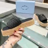 Nya Raffian Sandals Slide Designer Sandaler Natural Sandals Womens Sandal Platform Sandaler Triangle Sandaler Luxury Sandale Beach Holiday Sandaler Stor storlek 35 42