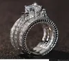 Engagement Topaz Simulated Diamond Diamonique 14KT White Gold Filled 3 Wedding women Ring Sets gift Size 5113229047