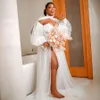 Arabic Aso Ebi Sexy White Wedding Dresses 2024 New A-Line African Bridal Robe For Brides Wedding Off Shoulder Long Sleeves Pearls Tulle Vestidos De Novia