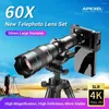 Apexel – télescope professionnel 60X haute puissance 4K, objectif de caméra pour téléphone portable, pour l'observation des étoiles, Camping, monoculaire puissant