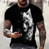 Beast Fierce Lion و Wolf 3D T-Shirt Mens Summer Summer Summer Summer Sumped Sleeved Black White Polyester