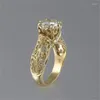 Clusterringen Geometrische Gouden Kleur Holle Inlay Crystal Hoop Ring Voor Vrouwen Bruiloft Verlovingssieraden Cadeau