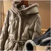 Femmes en cuir Faux 2024 Vestes d'hiver Femmes Manteaux à capuche Manteau Femme Long Véritable peau de mouton Slim Fit Mode Puffer Jacket Drop de Ot1It