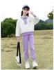 Conjuntos de roupas Primavera Outono Meninas Algodão Contraste Bordado Zip Preppy Moletom Sweatpant Escola Crianças Tracksuit Criança Jogger Outfit