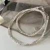 Hängen 2024 Fashion Versatile Korean Double Layered Silver Pearl Stapelbar krage halsband för kvinnor och flickor