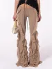 Kadın Pantolon 2024 Sokak Giyim Flarled Flare Uzun Düz Renk Düşük Yüksek Streç çan tabanlı pantolon