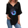 Women's Blouses Womens V Neck Shirts Short Sleeve Printing Sunflower Cotton Tee Blouse Summer Loose Fit Casual Tunic Tops