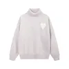 AMI Sweater Men's and Women's Spring and Autumn High Neck Sweater Thick Peach Heart A Embroidered High Street Leisure Fashion Trendy Long sleeved Pullover 004