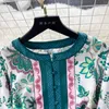 Vestidos casuais runway moda vestido longo feminino o-pescoço flare manga solta contraste cor flor impressão cinto verde étnico retro robes 2421