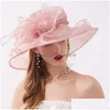 Beralar Kadınlar Cap Geniş Sebir Fedoras Kumaş Çiçek Mizaç Katlanabilir Rhinestones Toka Şapka Düğün Damlası Teslimat Dhsld