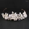 Fermagli per capelli Floralbride fatti a mano di lusso Strass Perle di cristallo Ceram Fiore Tiara nuziale Matrimonio Damigelle Corona Gioielli da donna