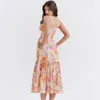 Inspirado com cinto patchwork floral impressão mini vestido para mulheres assimétricas babados sexy vestido de festa puff manga vestido de verão 210412
