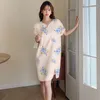 Women's Sleepwear Chinese Printed Nightdress Sexy Nightgown Women Nighty Gown Summer Silky Satin Loungewear