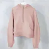 Inverno Yoga LululemenI Mulheres Jaquetas Conjuntos de Treino Moletom Scuba Half Zip Hoodys Suéter Ginásio Roupas Tops Treino Fiess Solto Lazer 2024